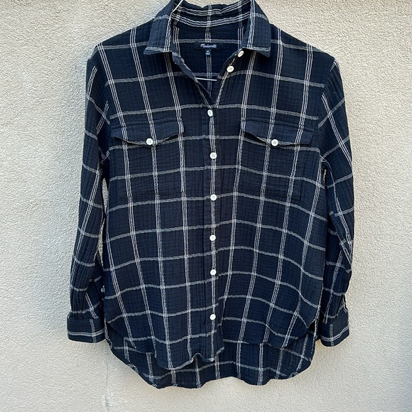 Madewell 🔥 Lightspun Flap-Pocket Oversized Button Down Shirt Windowpane Sz XS - Picture 4 of 11